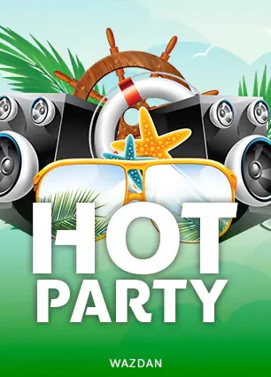 ปกเกม Hot Party เรือบรรทุกพร้อมลำโพงเสียงบนพื้นสีเขียว
