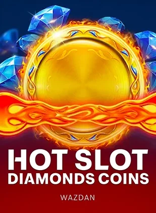 แผ่นป้ายเกม Hot Slot Diamond Coins เพชรสีฟ้าเคียงคู่เหรียญทอง